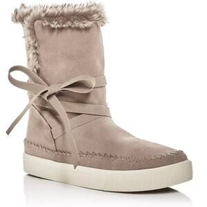 TOMS Vista Suede & Faux-Fur Round Toe Waterproof Ankle Winter Booties Gray 8.5
